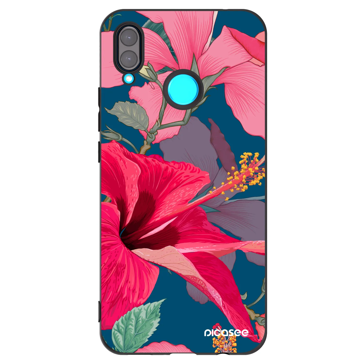 Picasee silikonowe czarne etui na Huawei Nova 3 - Hibiscus