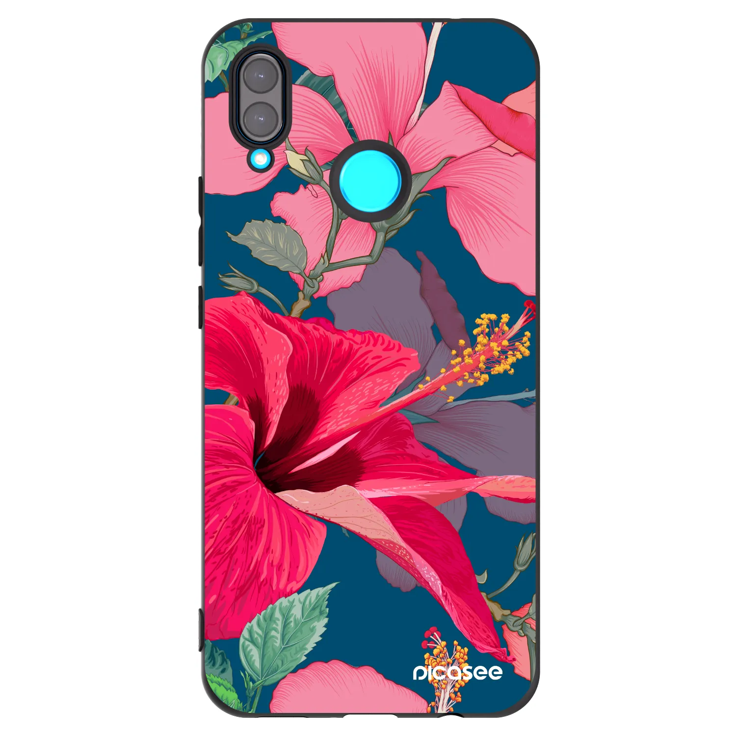 Picasee silikonowe czarne etui na Huawei Nova 3i - Hibiscus