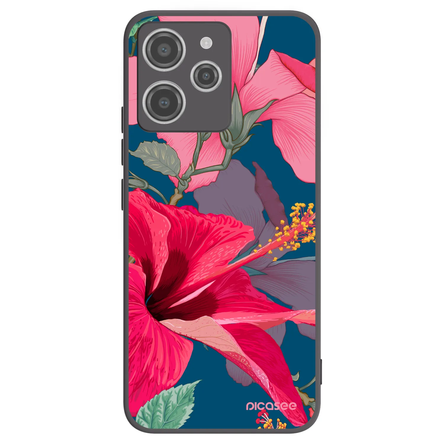 Picasee silikonowe czarne etui na Xiaomi Redmi 12 4G - Hibiscus