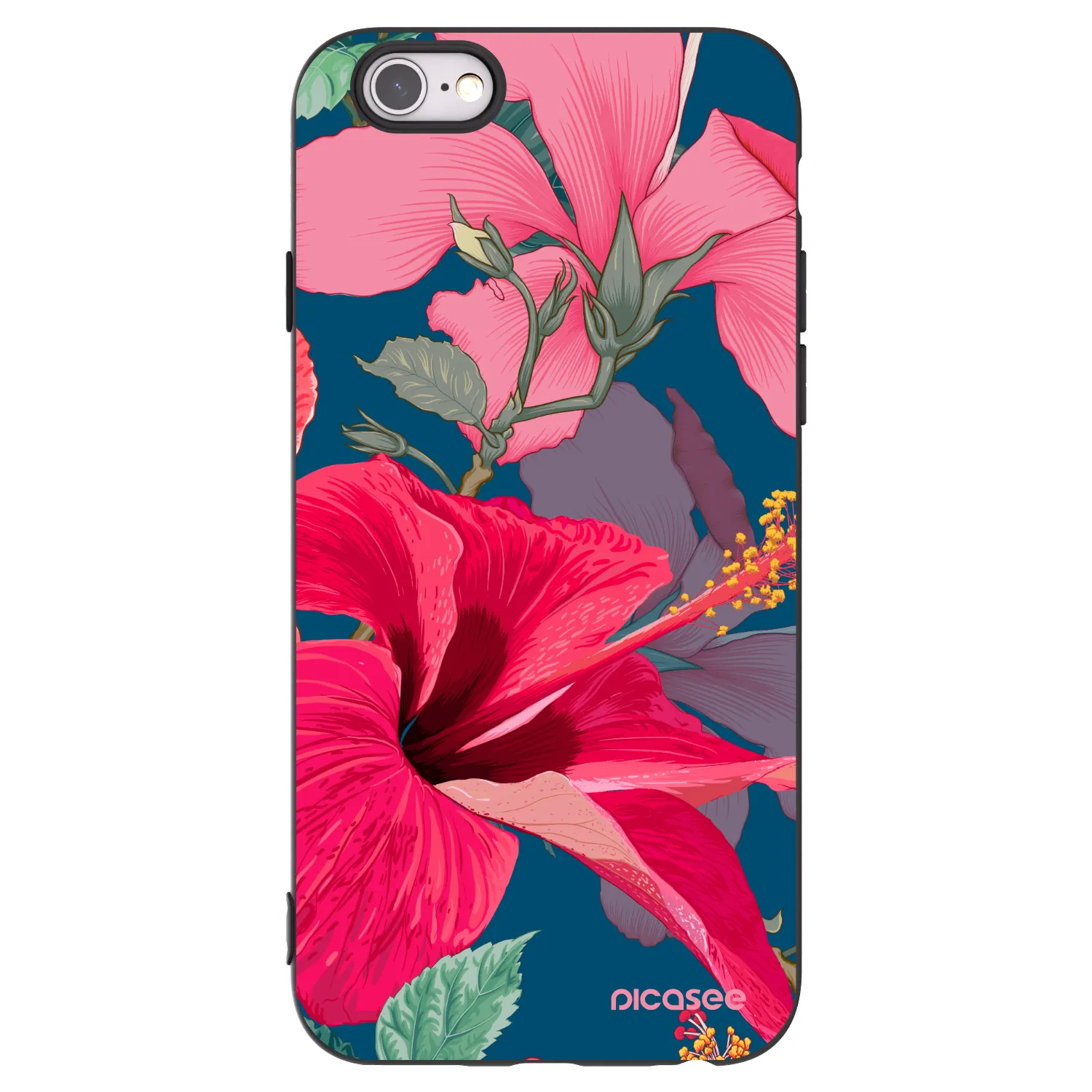 Picasee silikonowe czarne etui na Apple iPhone 6/6S - Hibiscus
