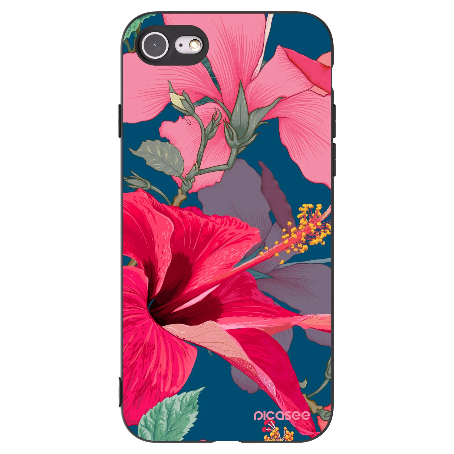 Picasee silikonowe czarne etui na Apple iPhone 7 - Hibiscus