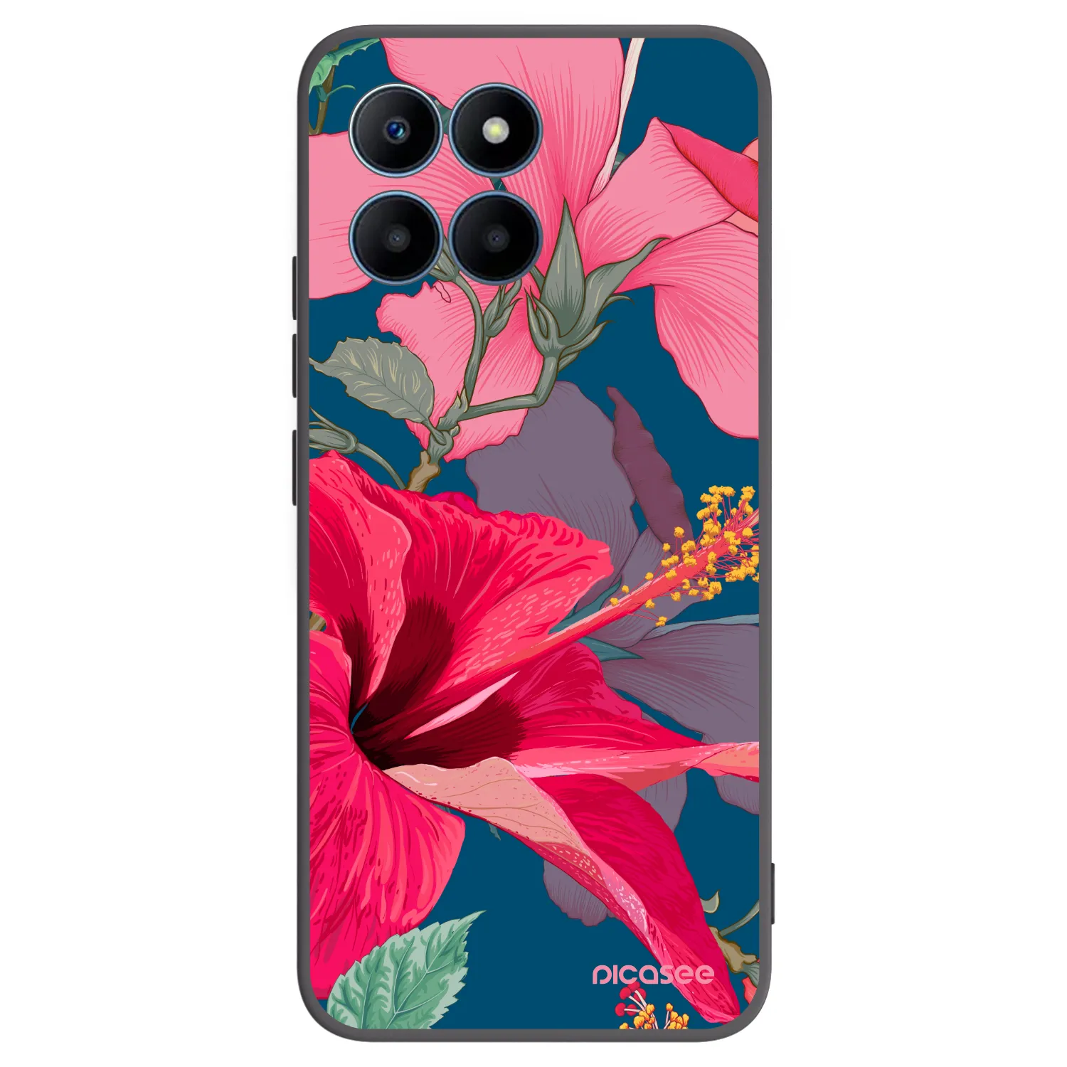 Picasee silikonowe czarne etui na Honor 70 Lite - Hibiscus