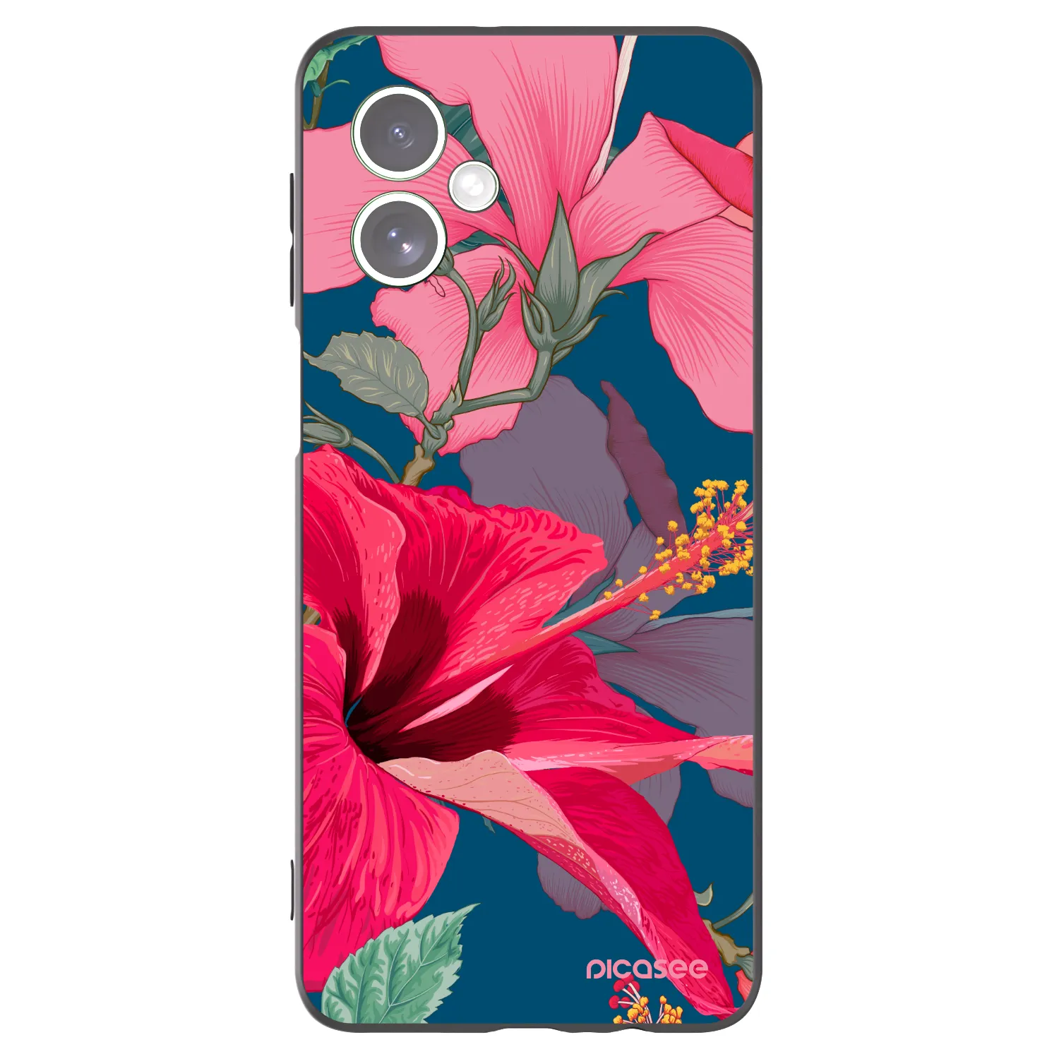 Picasee silikonowe czarne etui na Motorola Moto G54 5G - Hibiscus