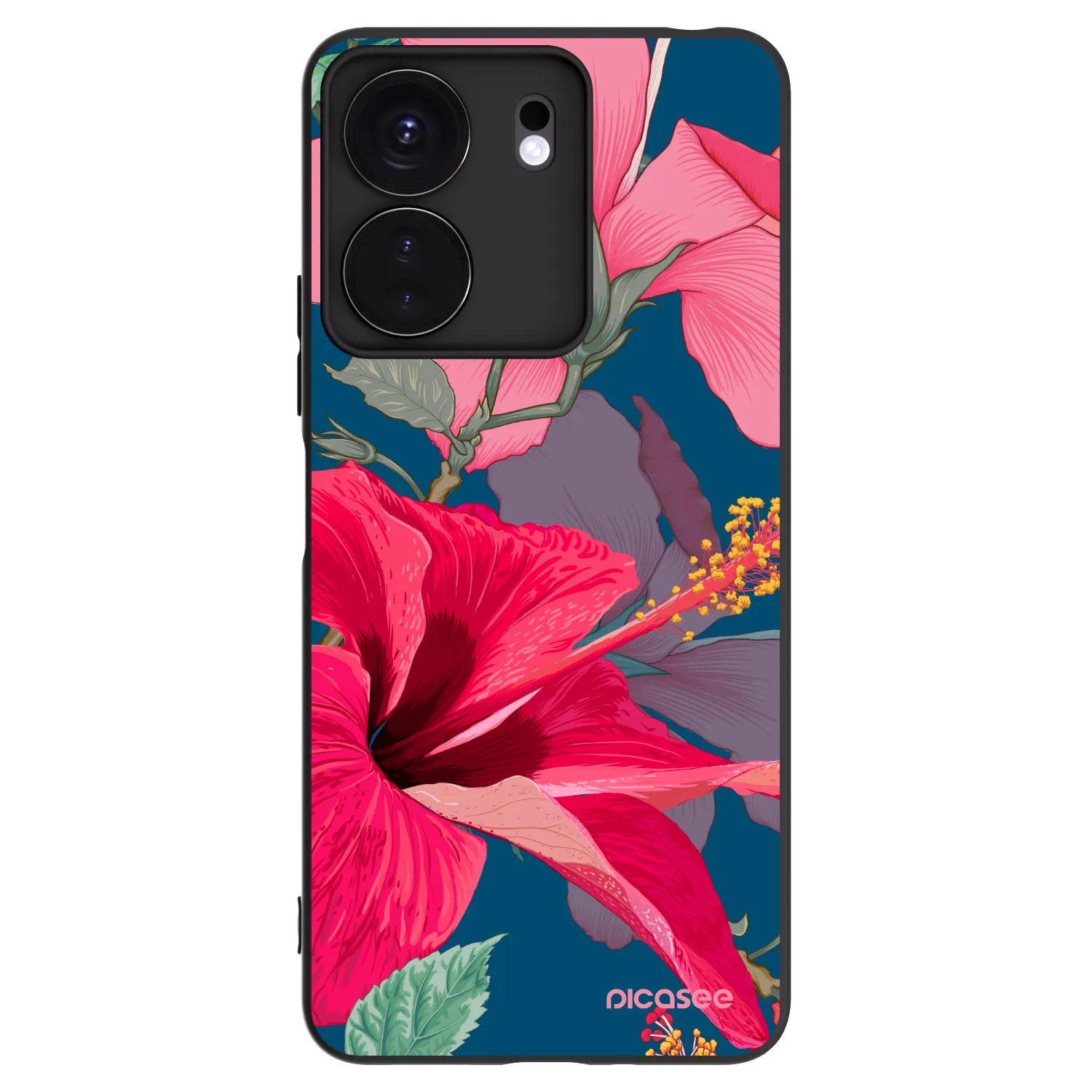 Picasee silikonowe czarne etui na Xiaomi Redmi 13C 4G - Hibiscus