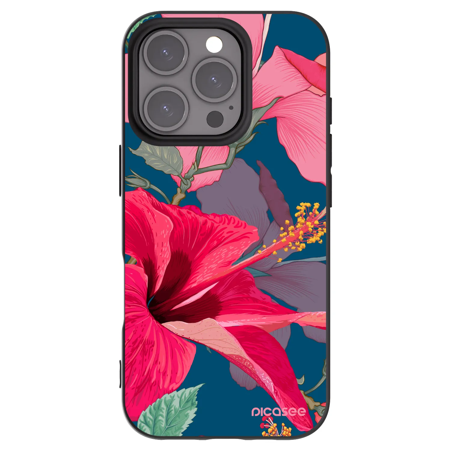 Picasee silikonowe czarne etui na Apple iPhone 16 Pro - Hibiscus