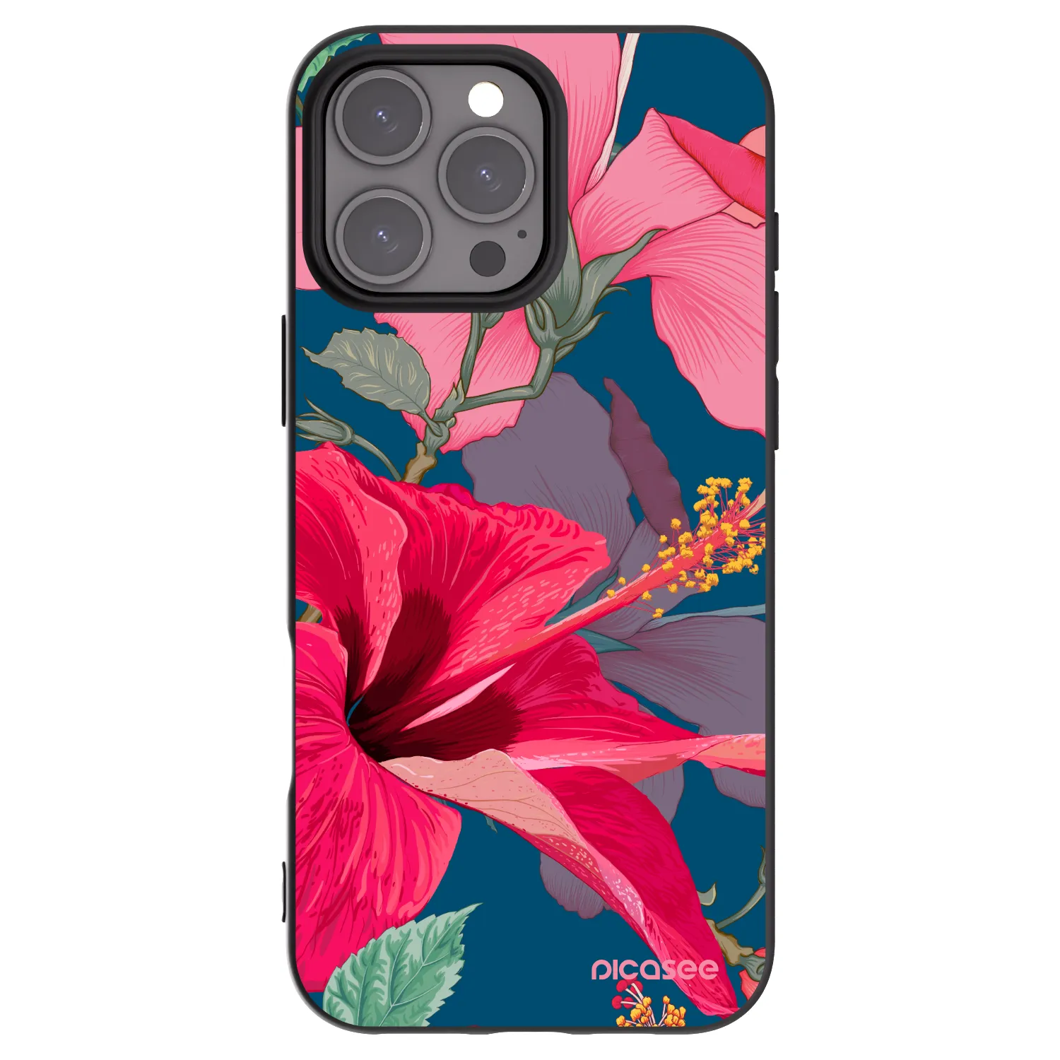 Picasee silikonowe czarne etui na Apple iPhone 16 Pro Max - Hibiscus