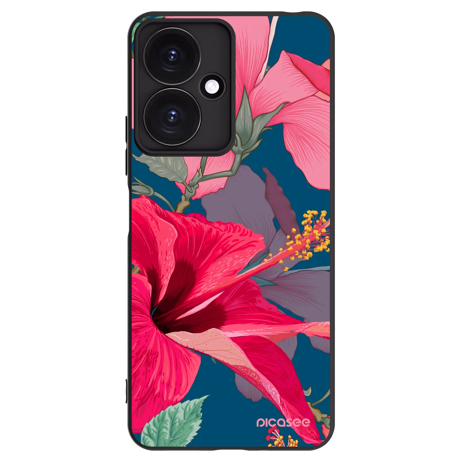 Picasee silikonowe czarne etui na Xiaomi Redmi 13C 5G - Hibiscus