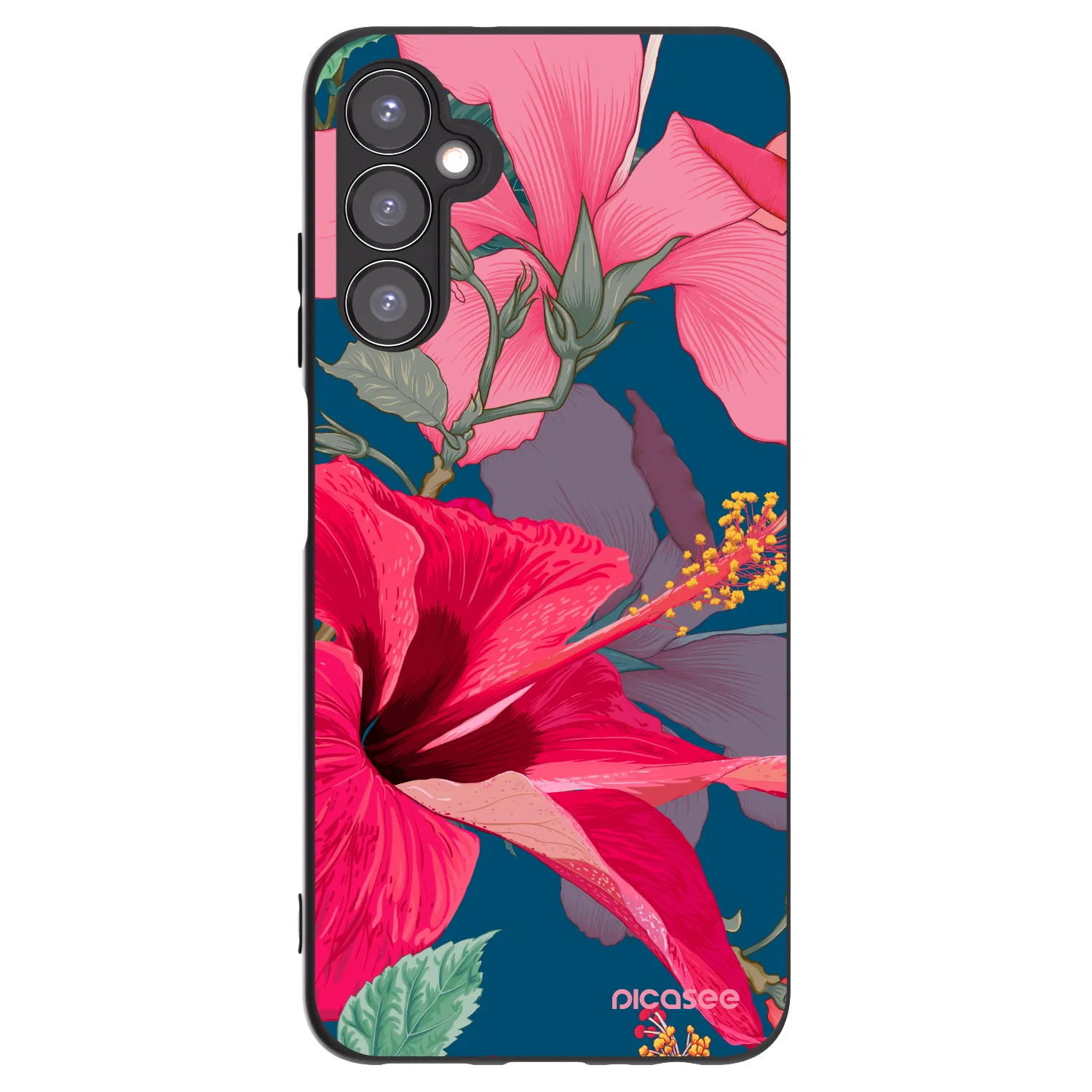 Picasee silikonowe czarne etui na Samsung Galaxy A05s A057G - Hibiscus