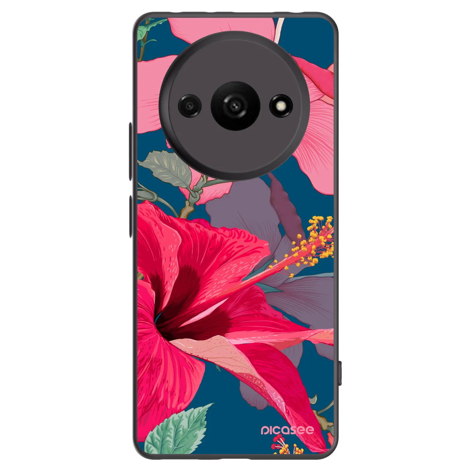 Picasee silikonowe czarne etui na Xiaomi Redmi A3 - Hibiscus