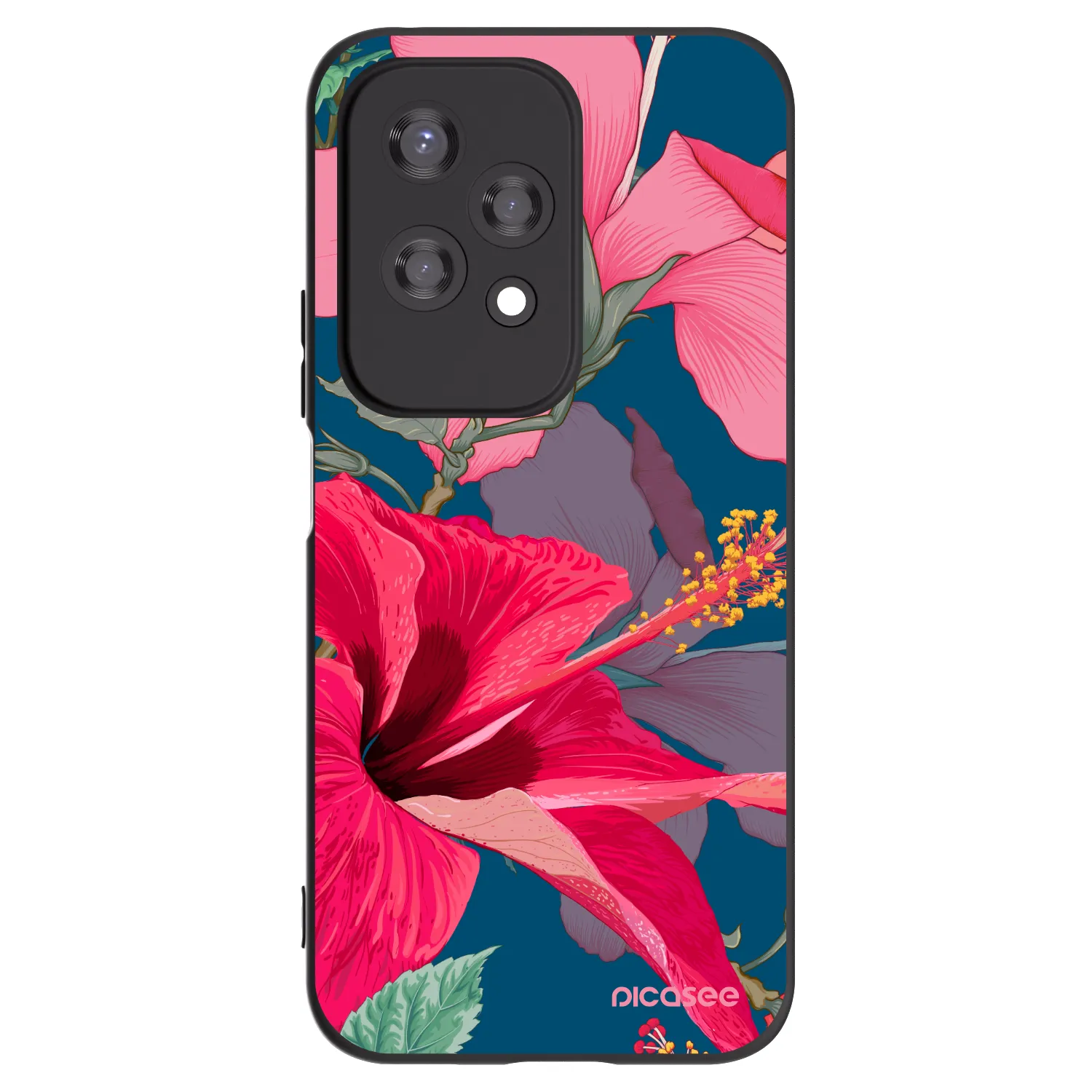 Picasee silikonowe czarne etui na Honor 200 Lite - Hibiscus