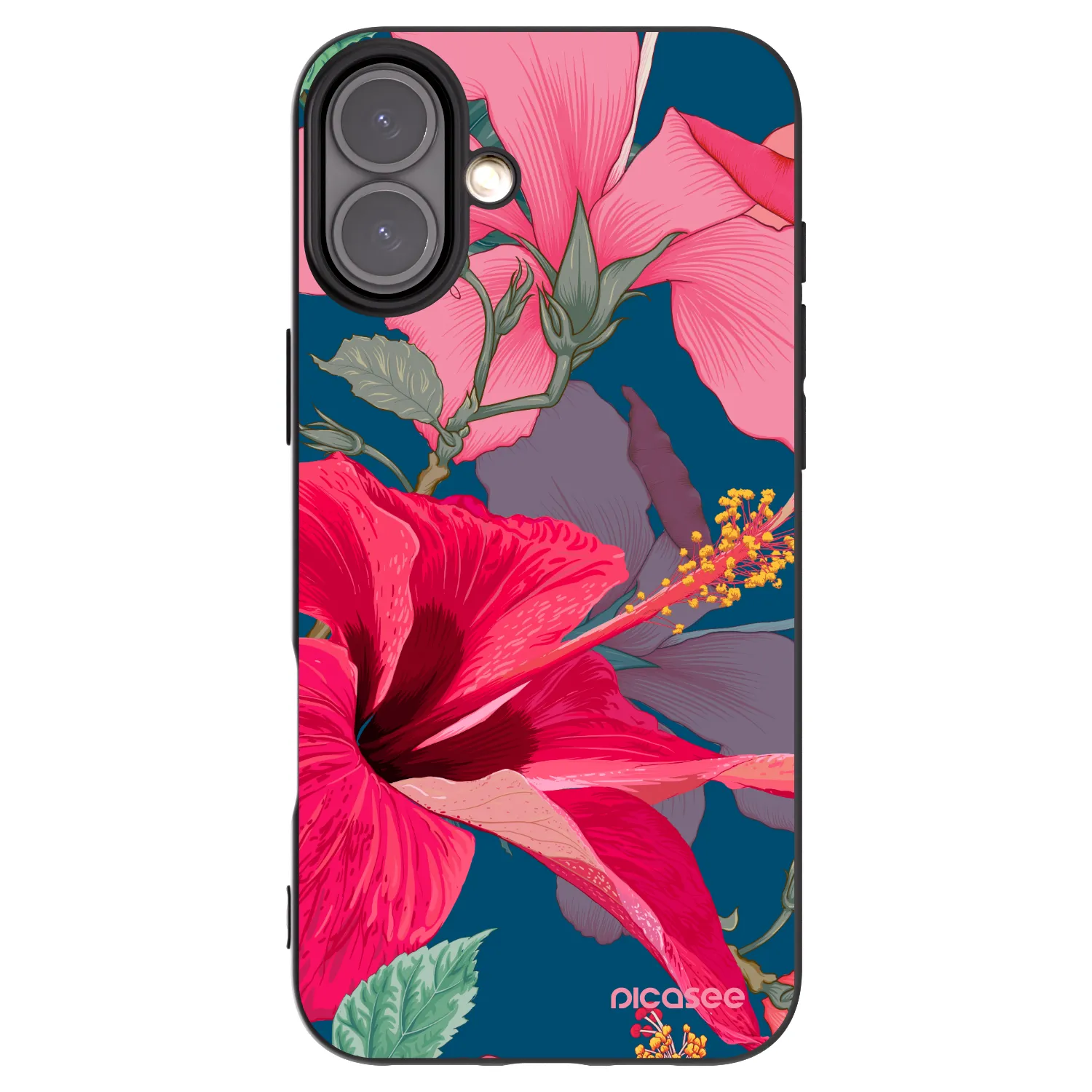 Picasee silikonowe czarne etui na Apple iPhone 16 Plus - Hibiscus