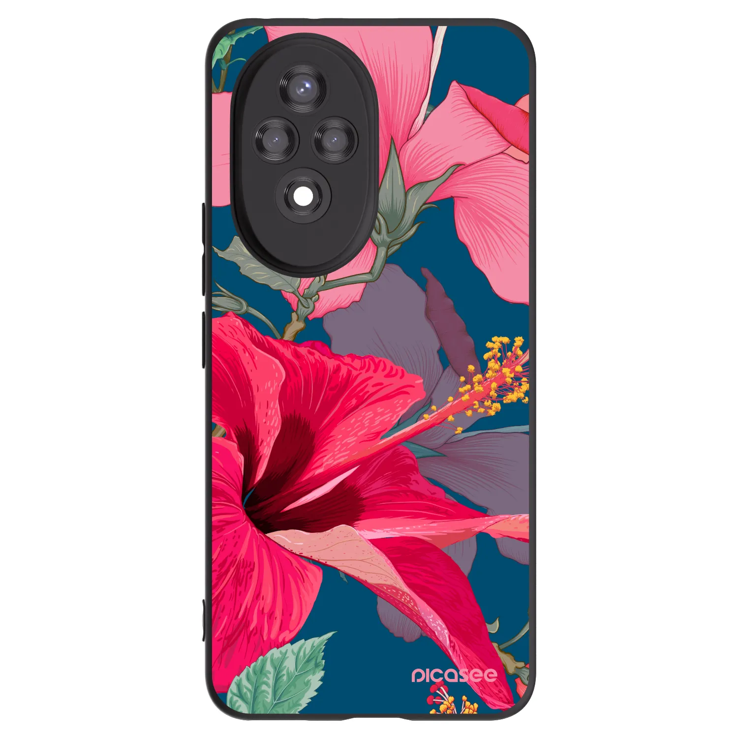 Picasee silikonowe czarne etui na Honor 200 5G - Hibiscus
