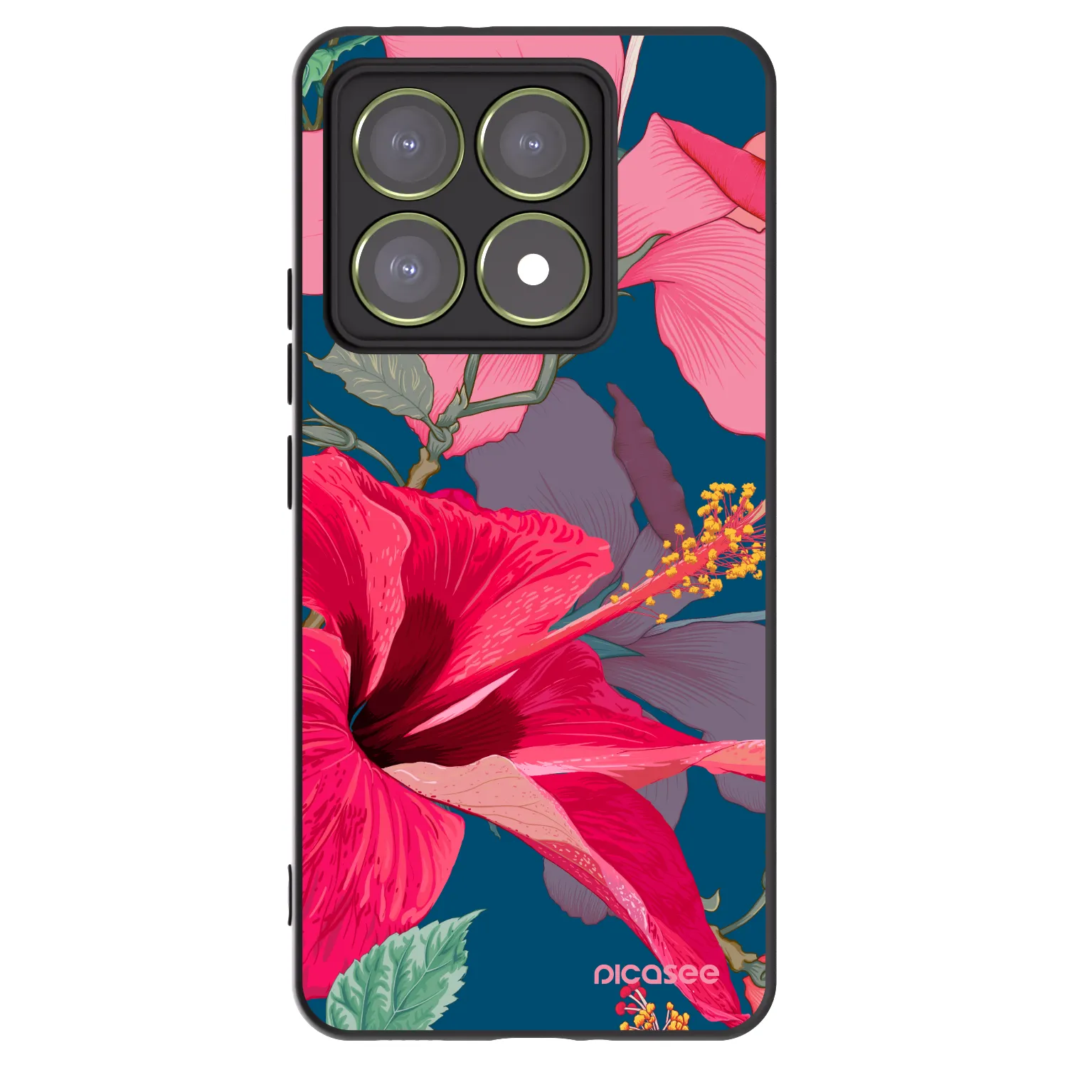 Picasee silikonowe czarne etui na Xiaomi 14T - Hibiscus