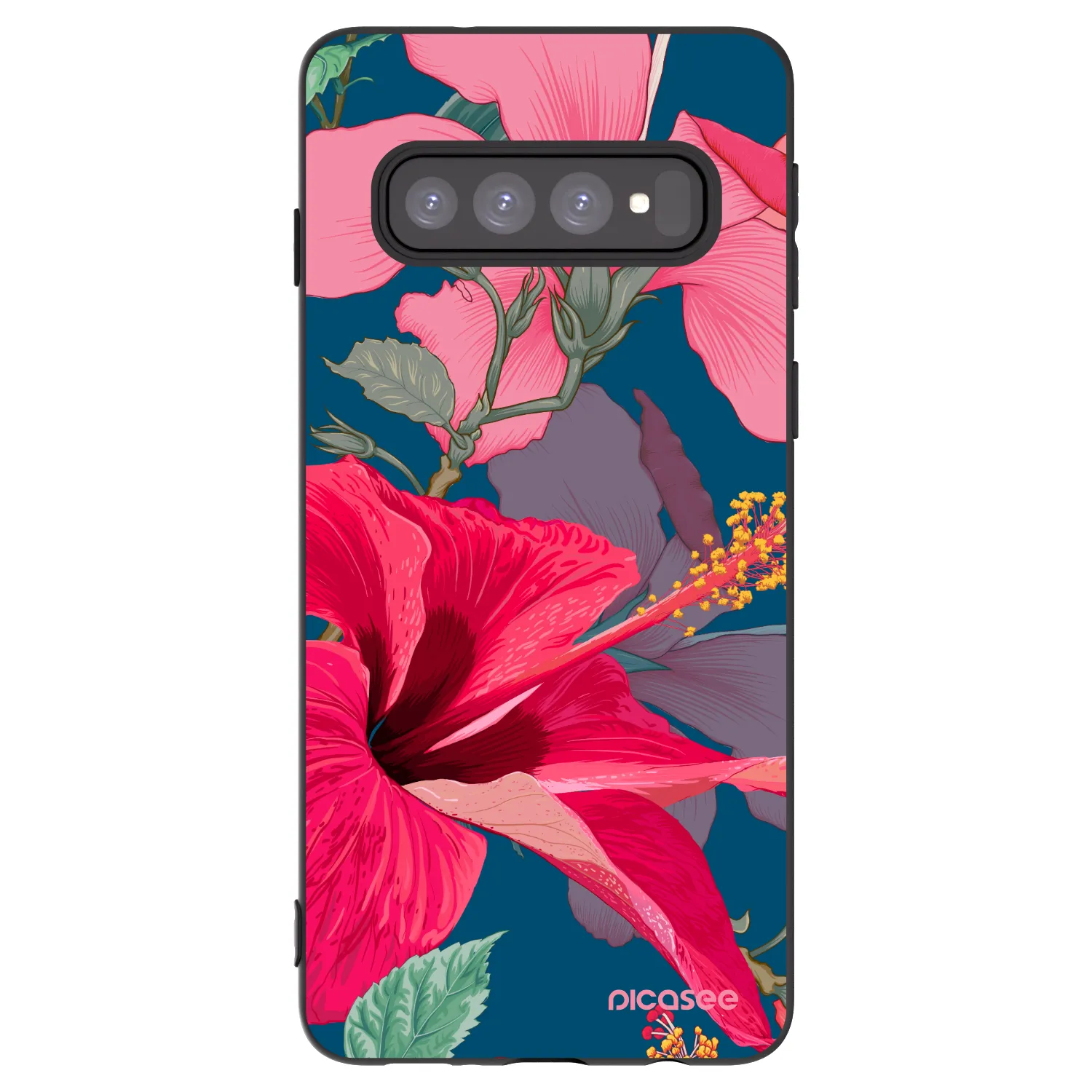 Picasee silikonowe czarne etui na Samsung Galaxy S10 G973 - Hibiscus