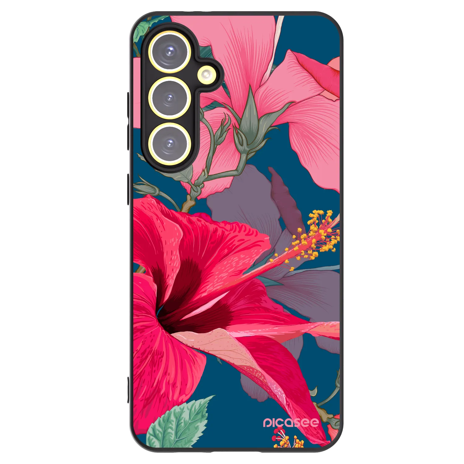 Picasee silikonowe czarne etui na Samsung Galaxy S24 FE S721B - Hibiscus