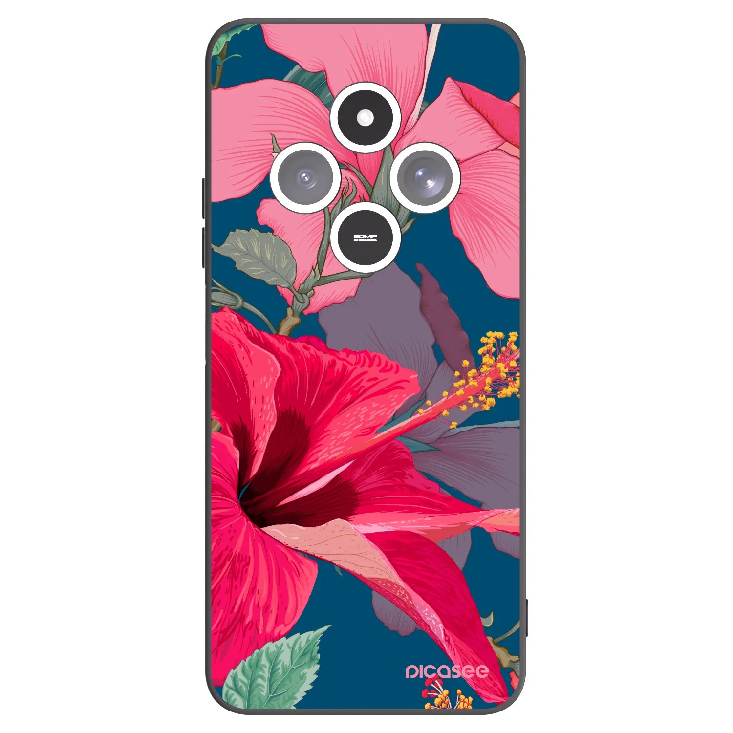 Picasee silikonowe czarne etui na Xiaomi Redmi 14C - Hibiscus