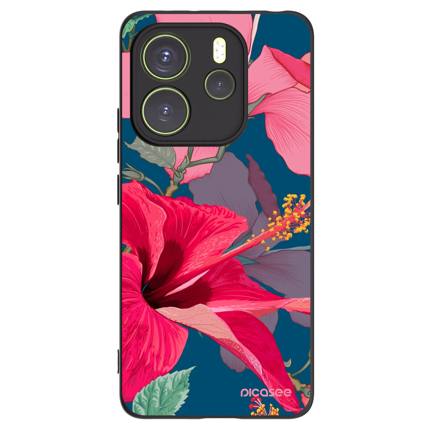 Picasee silikonowe czarne etui na Xiaomi Redmi Note 14 4G - Hibiscus