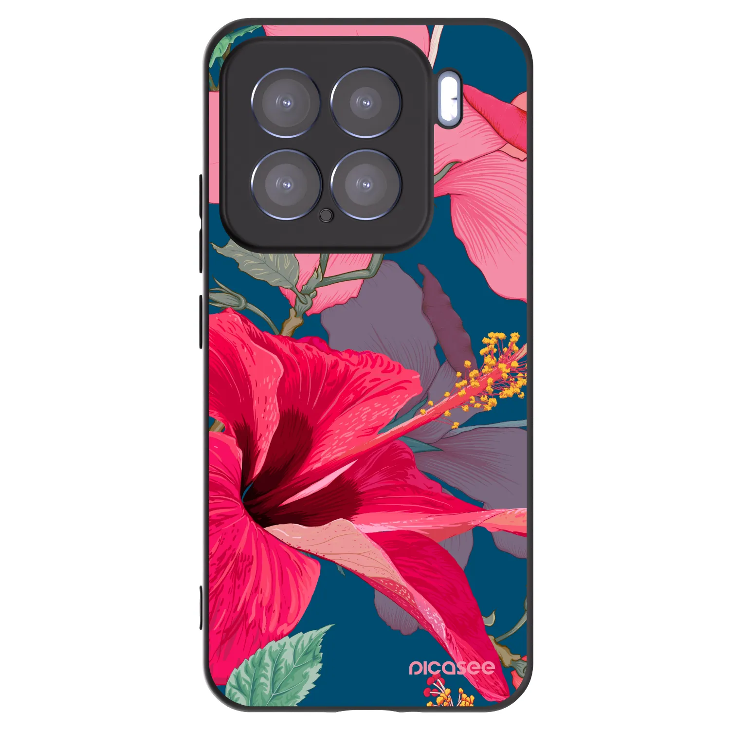 Picasee silikonowe czarne etui na Xiaomi 15 - Hibiscus