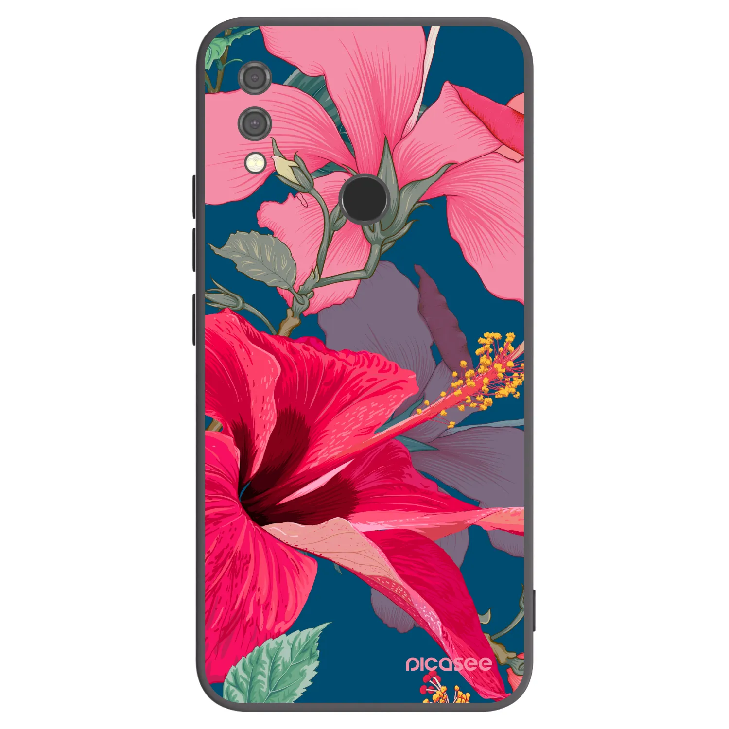 Picasee silikonowe czarne etui na Xiaomi Redmi Note 7 - Hibiscus