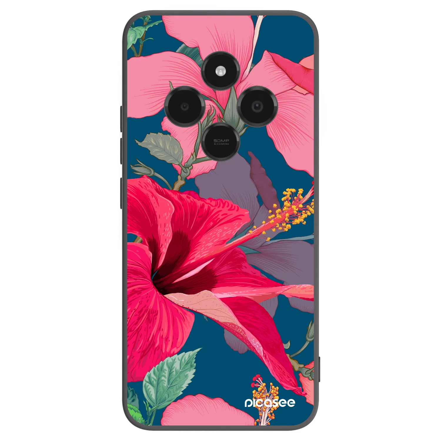 Picasee silikonowe czarne etui na Xiaomi Poco C75 - Hibiscus
