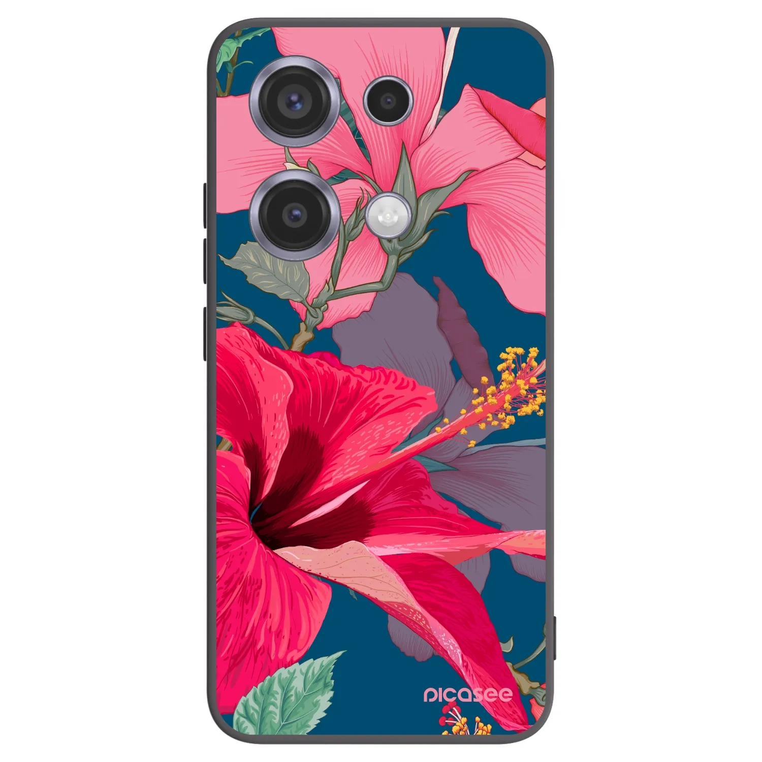 Picasee silikonowe czarne etui na Xiaomi Redmi Note 14S - Hibiscus
