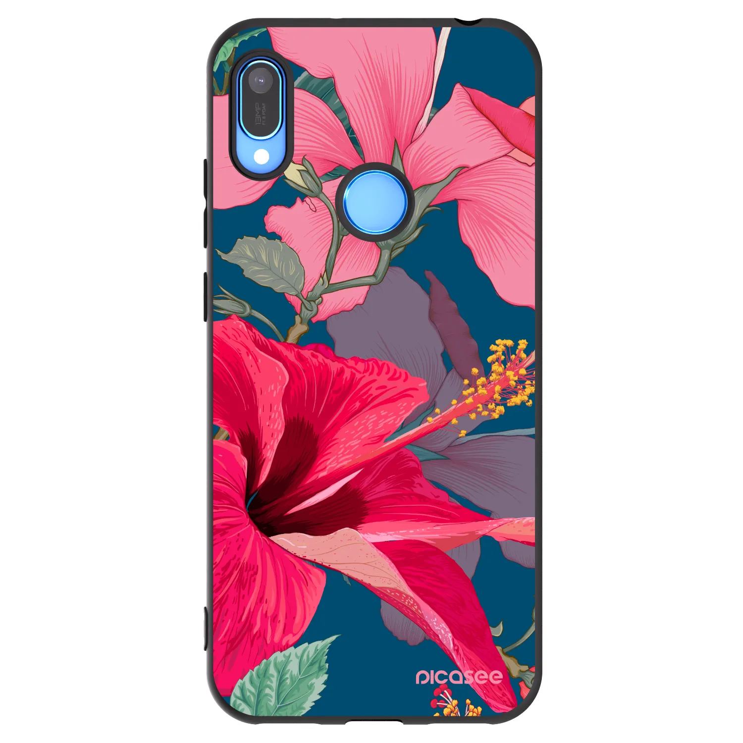Picasee silikonowe czarne etui na Huawei Y6 2019 - Hibiscus