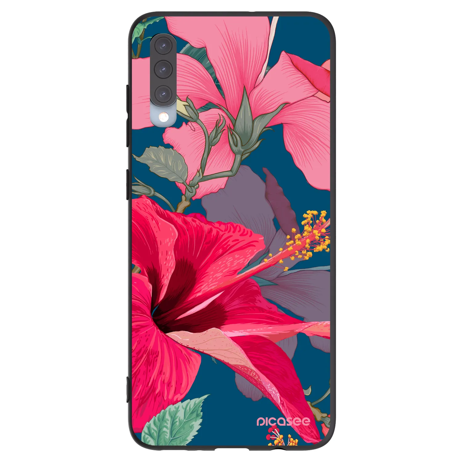 Picasee silikonowe czarne etui na Samsung Galaxy A70 A705F - Hibiscus