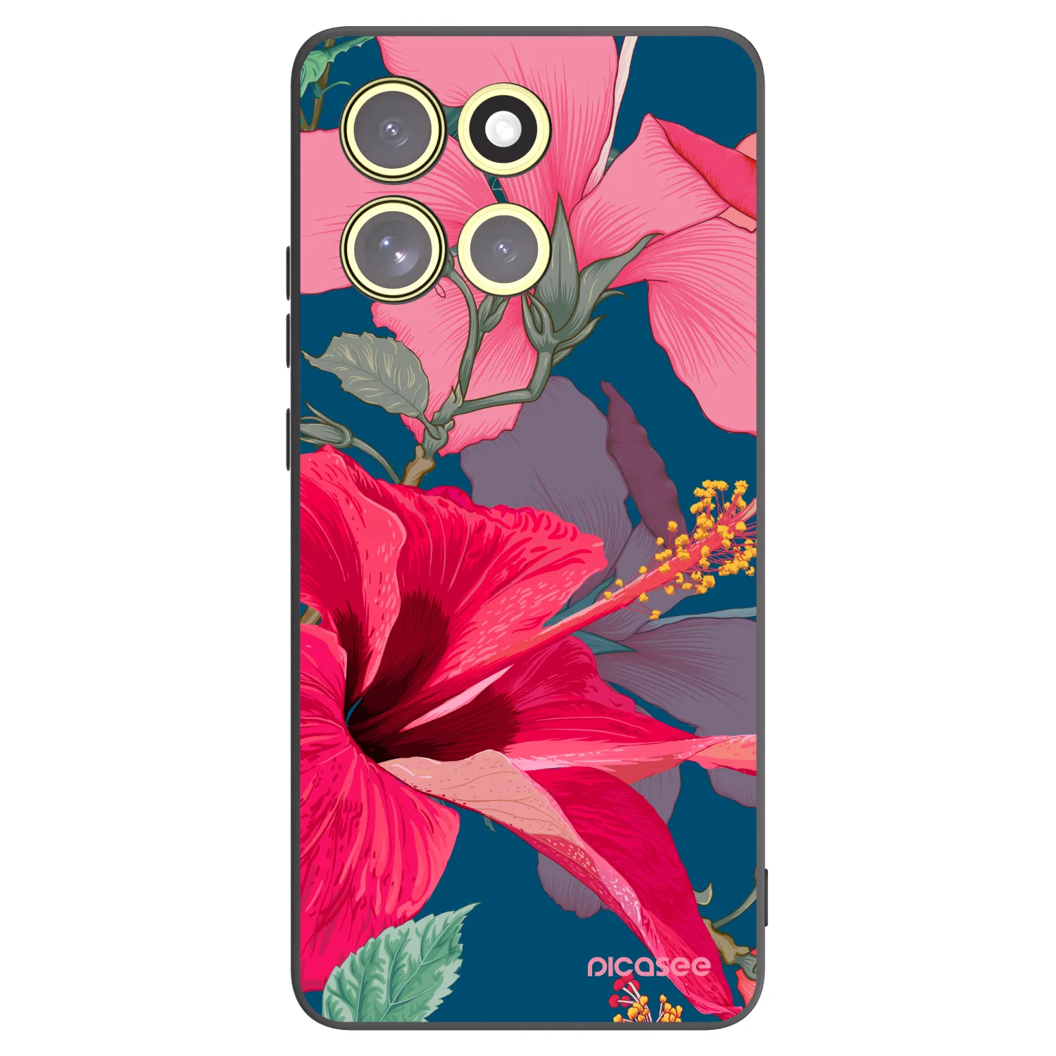 Picasee silikonowe czarne etui na Motorola Moto G86 5G - Hibiscus