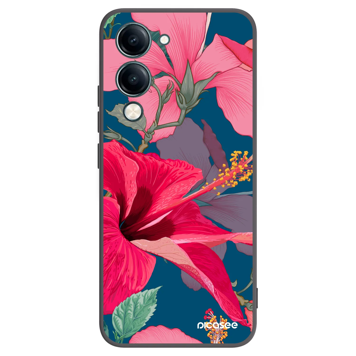 Picasee silikonowe czarne etui na Vivo Y29s 5G - Hibiscus