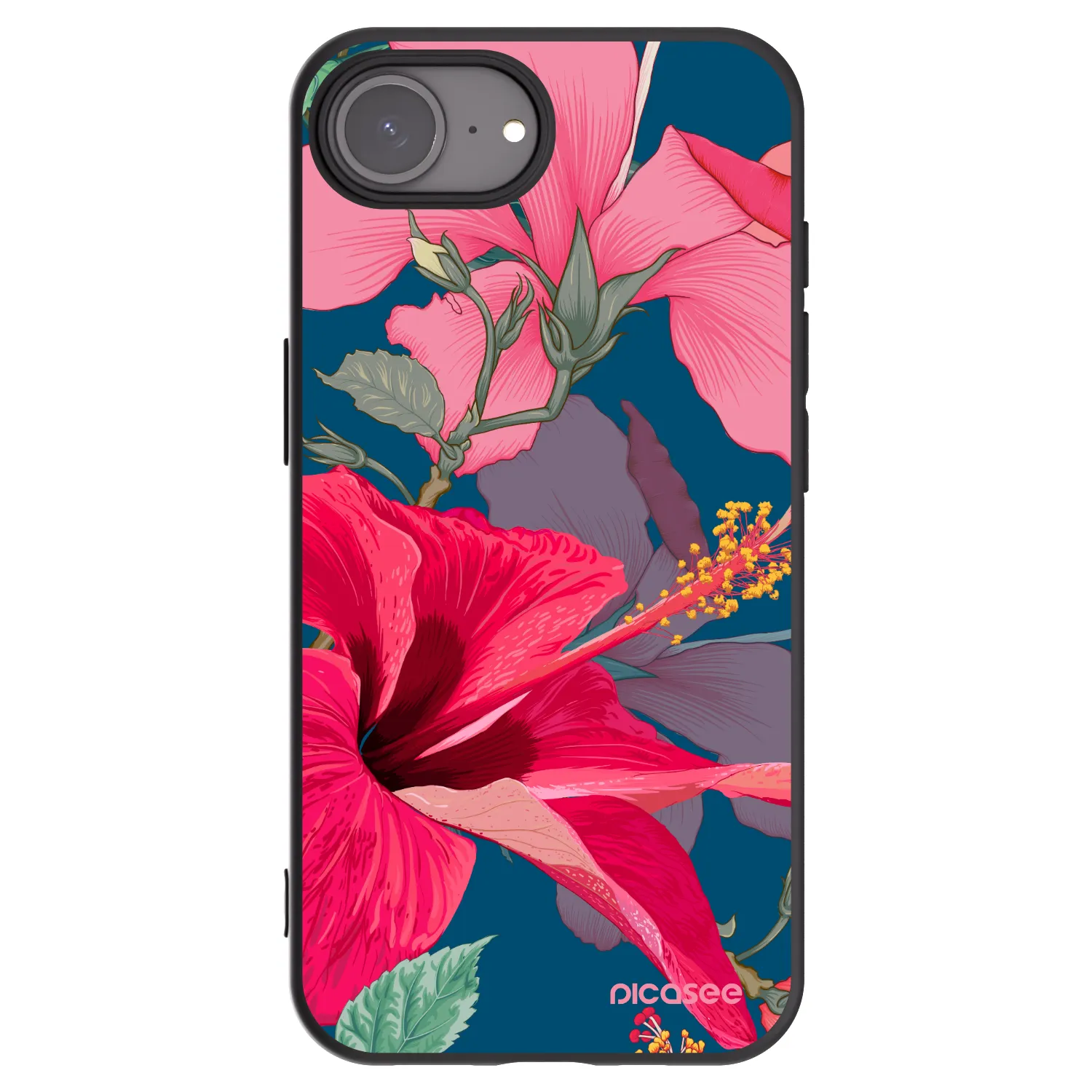 Picasee silikonowe czarne etui na Apple iPhone 17e - Hibiscus