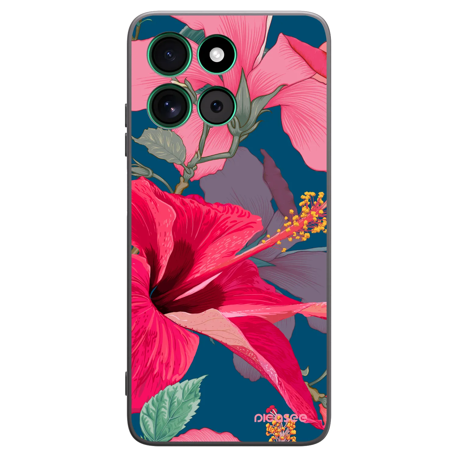 Picasee silikonowe czarne etui na Motorola Moto G57 Power - Hibiscus