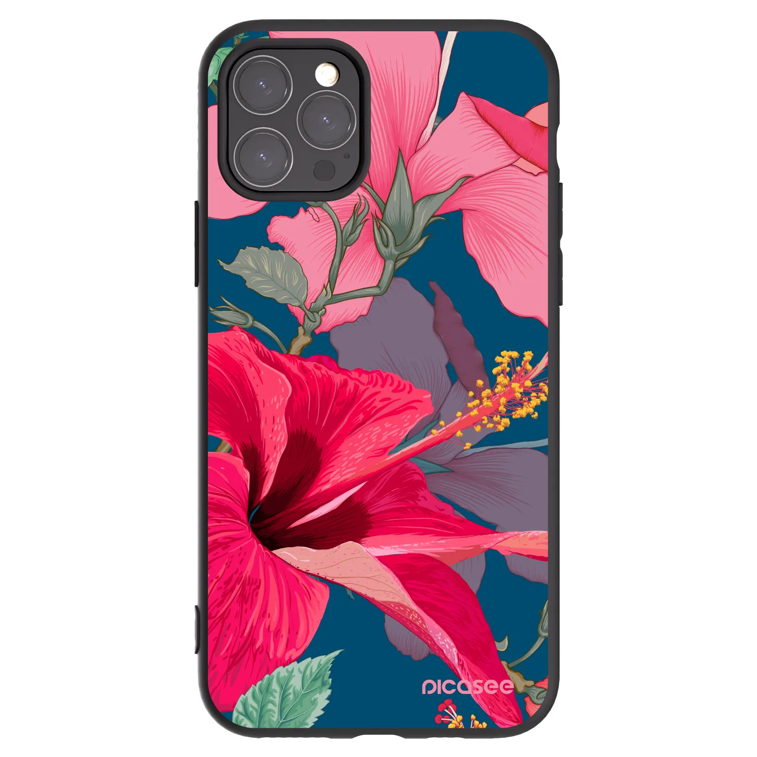 Picasee silikonowe czarne etui na Apple iPhone 11 Pro - Hibiscus