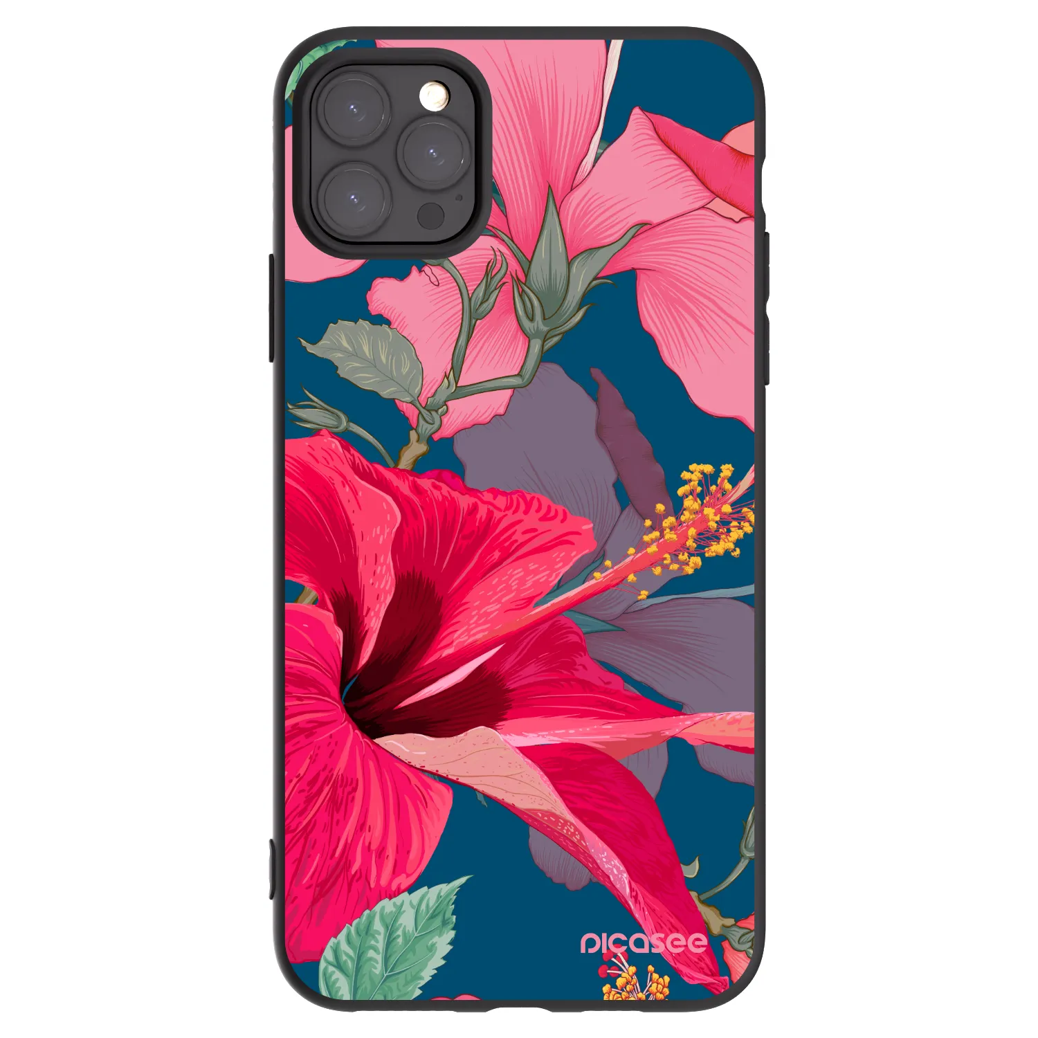 Picasee silikonowe czarne etui na Apple iPhone 11 Pro Max - Hibiscus
