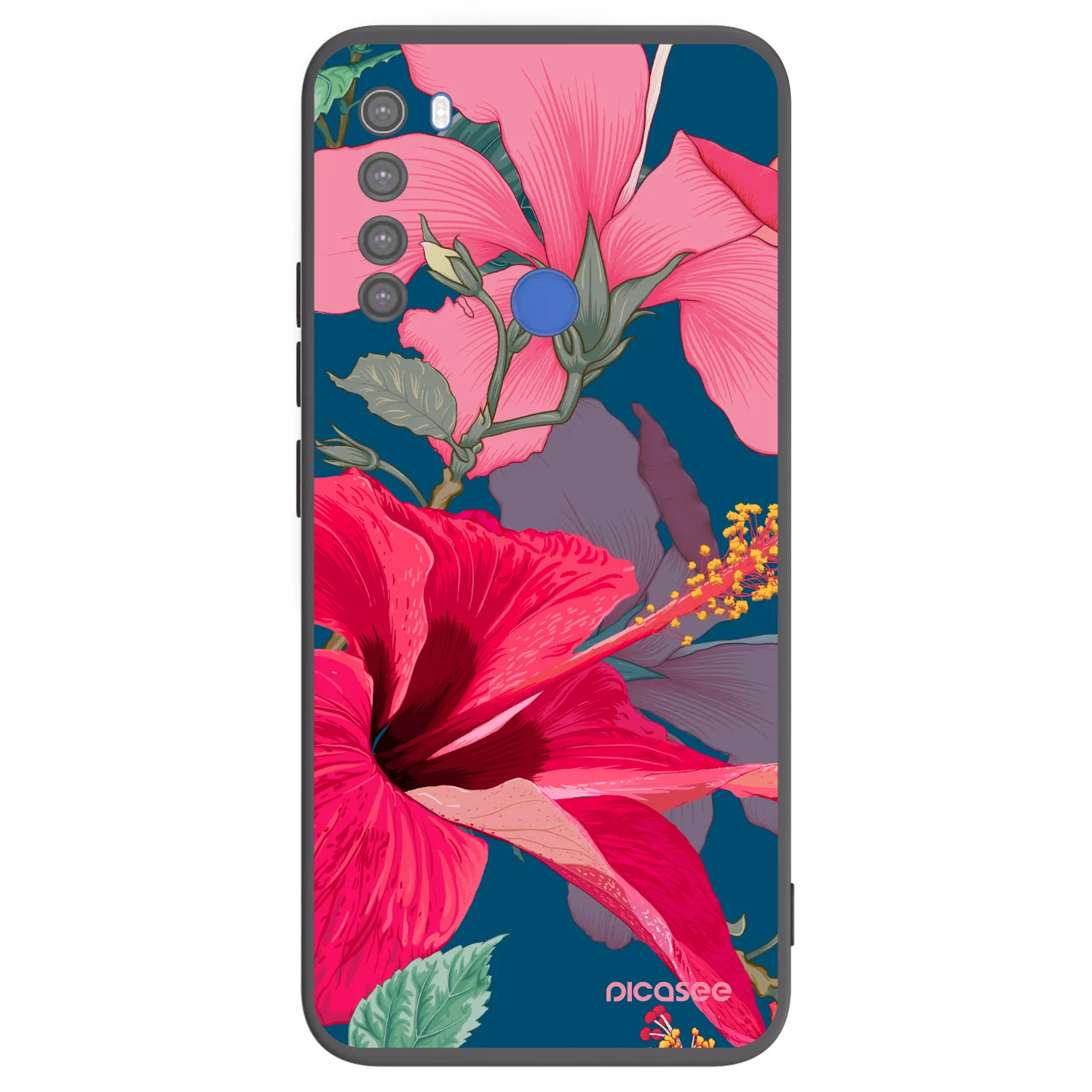 Picasee silikonowe czarne etui na Xiaomi Redmi Note 8T - Hibiscus