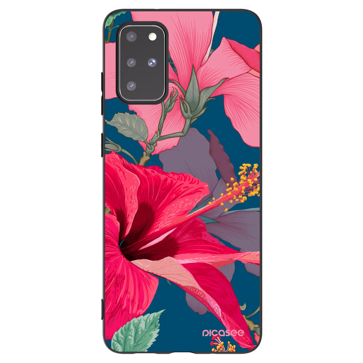 Picasee silikonowe czarne etui na Samsung Galaxy S20+ G985F - Hibiscus