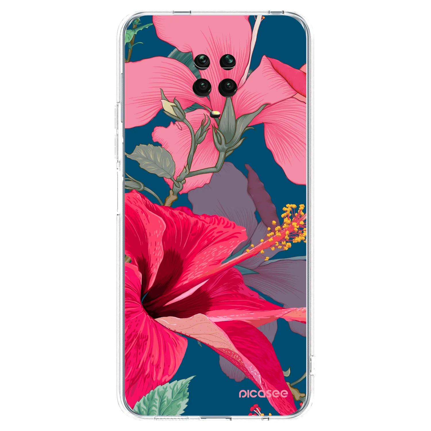 Picasee silikonowe przeźroczyste etui na Xiaomi Redmi Note 9 Pro - Hibiscus