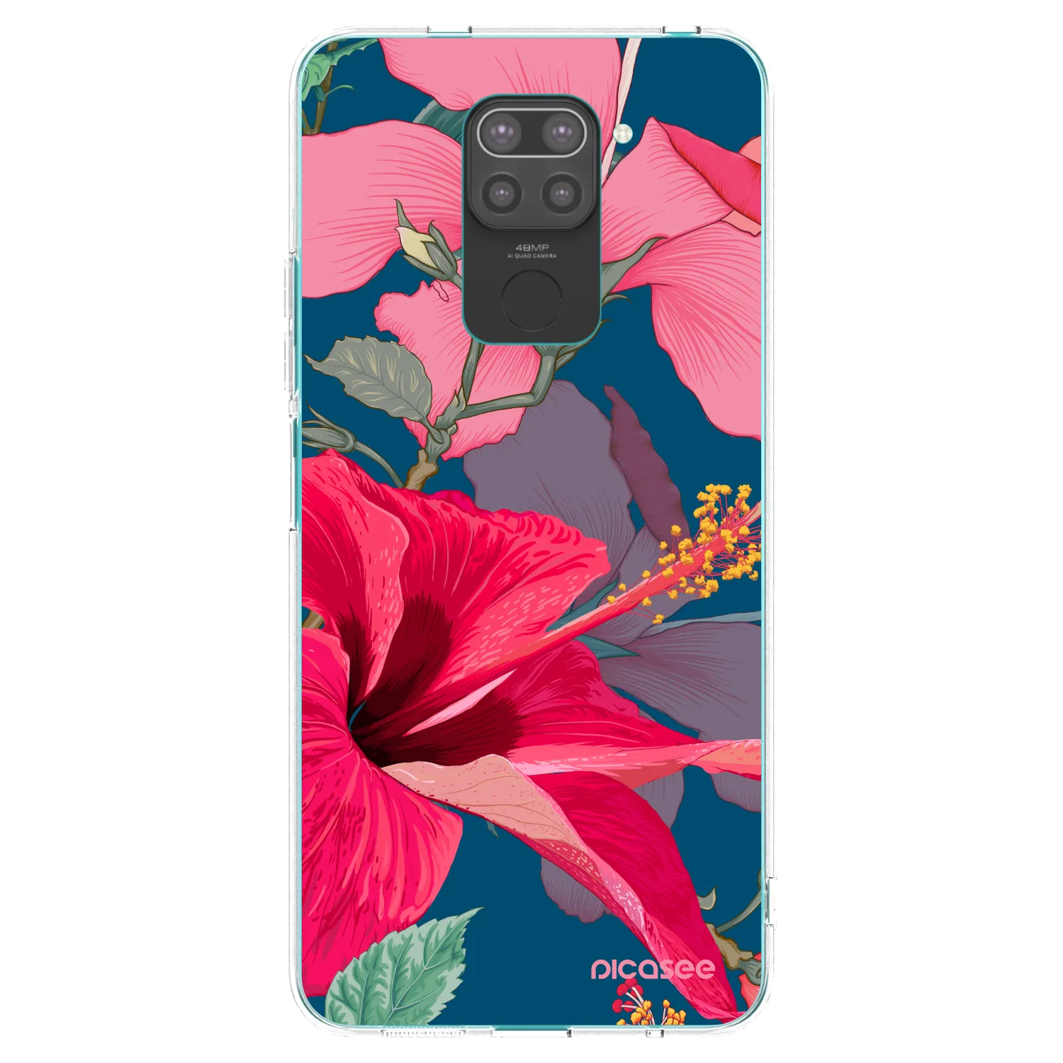 Picasee silikonowe czarne etui na Xiaomi Redmi Note 9 - Hibiscus