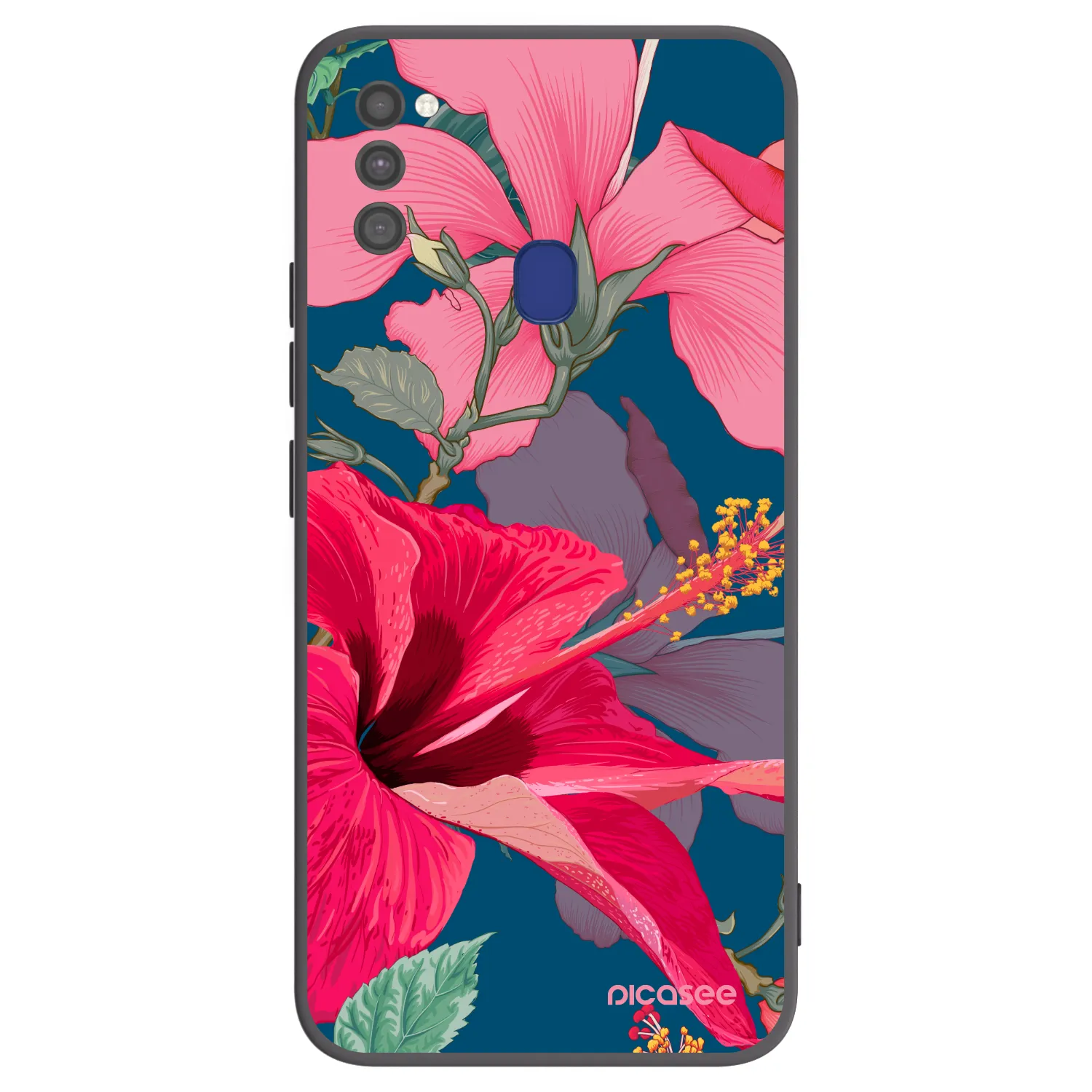 Picasee silikonowe czarne etui na Samsung Galaxy M21 M215F - Hibiscus