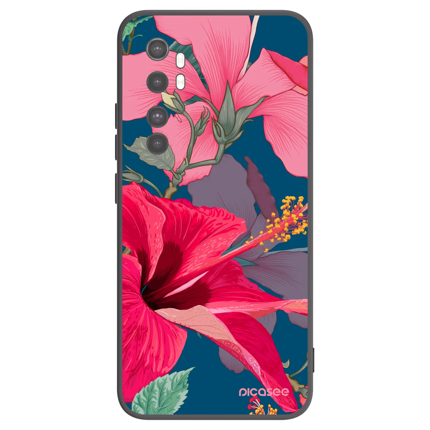 Picasee silikonowe czarne etui na Xiaomi Mi Note 10 Lite - Hibiscus