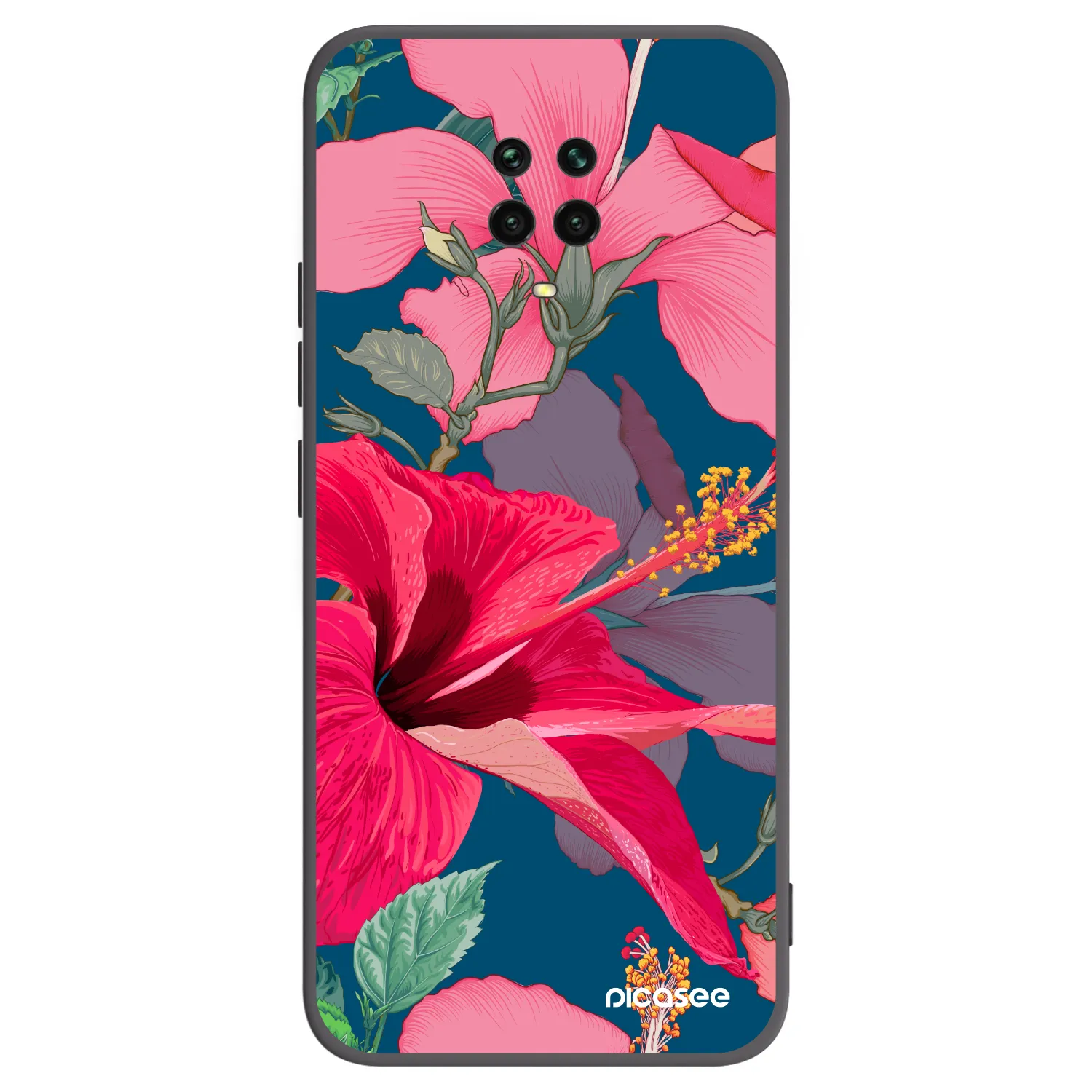 Picasee silikonowe czarne etui na Xiaomi Redmi Note 9S - Hibiscus