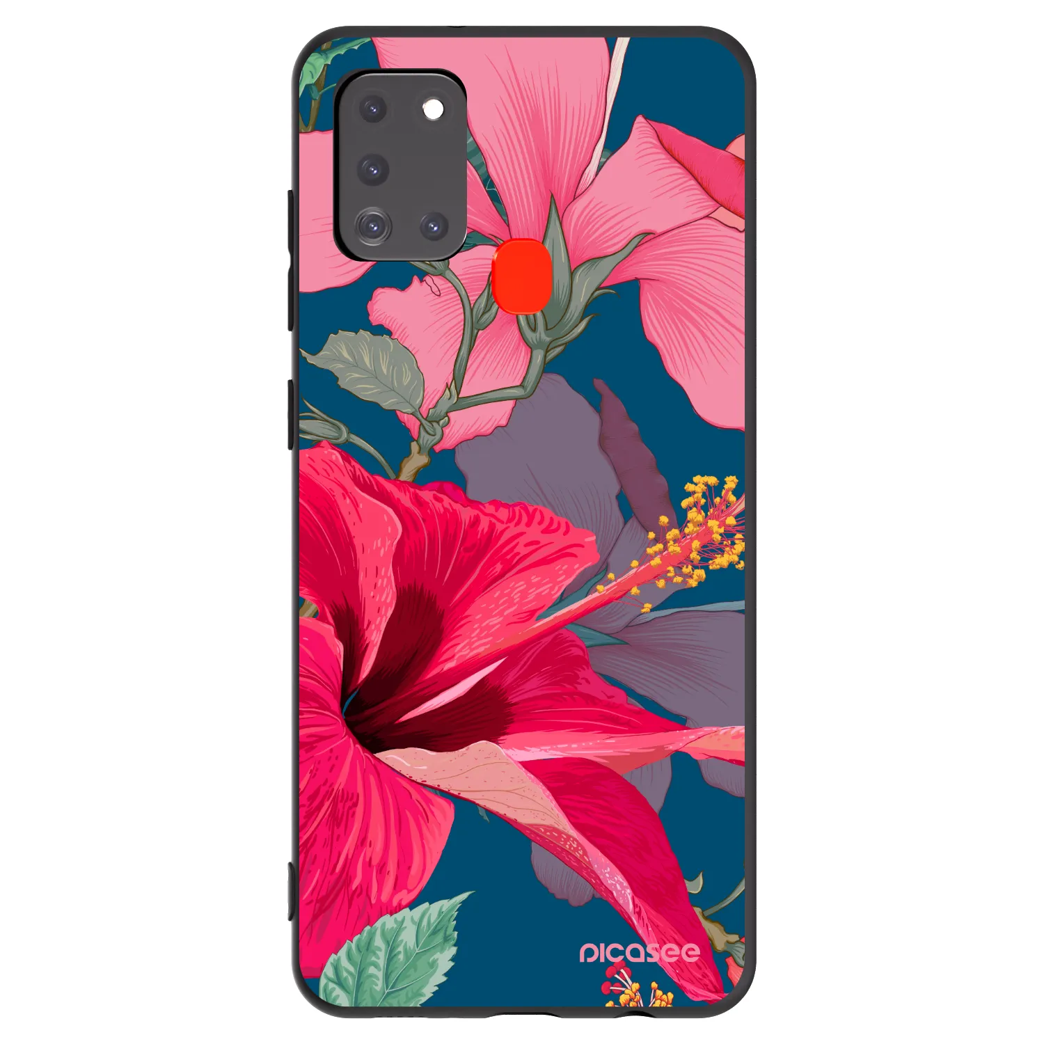 Picasee silikonowe czarne etui na Samsung Galaxy A21s - Hibiscus