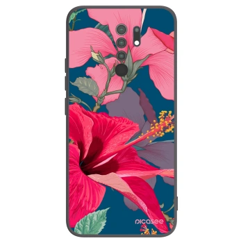 Picasee silikonowe czarne etui na Xiaomi Redmi 9 - Hibiscus