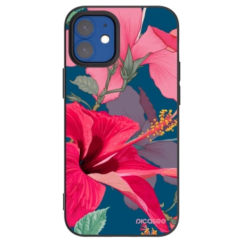 Picasee silikonowe czarne etui na Apple iPhone 12 mini - Hibiscus