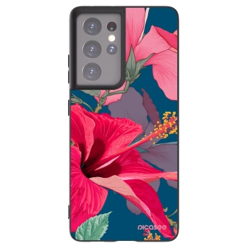 Picasee silikonowe czarne etui na Samsung Galaxy S21 Ultra 5G G998B - Hibiscus