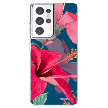 Picasee silikonowe przeźroczyste etui na Samsung Galaxy S21 Ultra 5G G998B - Hibiscus