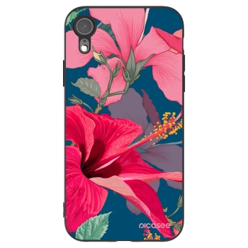 Picasee silikonowe czarne etui na Apple iPhone XR - Hibiscus