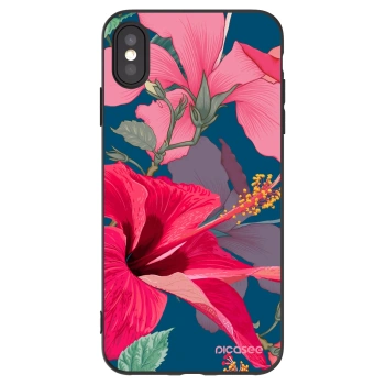Picasee silikonowe czarne etui na Apple iPhone XS Max - Hibiscus