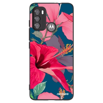 Picasee silikonowe czarne etui na Motorola Moto G60 - Hibiscus