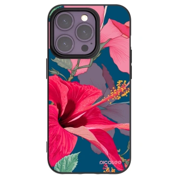 Picasee silikonowe czarne etui na Apple iPhone 14 Pro - Hibiscus