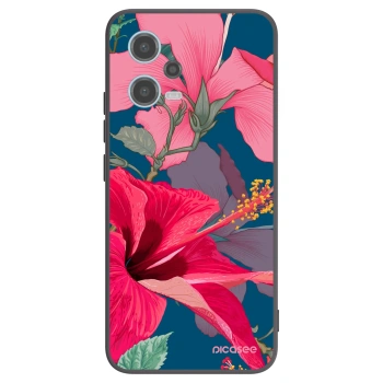 Picasee silikonowe czarne etui na Xiaomi Redmi Note 12 5G - Hibiscus